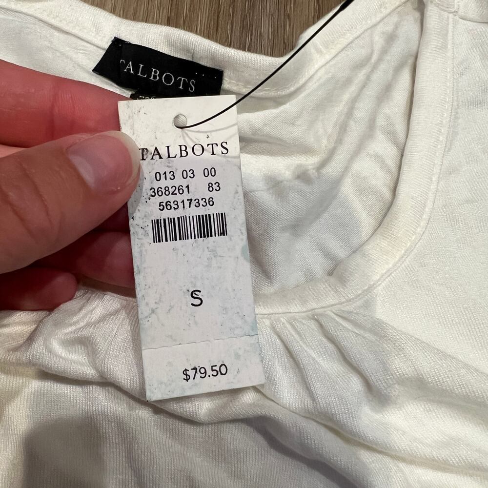 TALBOTS Women's Pleated Sleeve Crewneck Top Size S In White - Picture 12 of 13